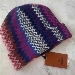$265 Authentic MISSONI Multicolored Chevron-Knit Wool-Blend Beanie Hat